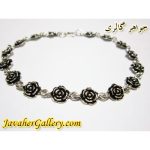دستبند نقره طرح گل سیاه قلم