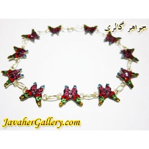 دستبند نقره پروانه ای با نگینهای رنگی