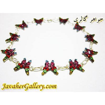 دستبند نقره پروانه ای با نگینهای رنگی