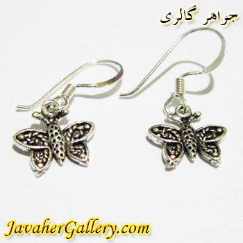 GO-1010 گوشواره نقره آویزی طرح پروانه سیاه قلم