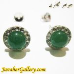 گوشواره نقره جید سبز با نگین درخشان گرد میخی