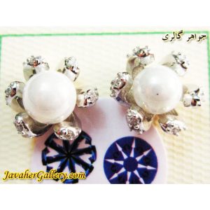 گوشواره نقره مروارید طرح برف میخی