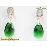 گوشواره سواروسکی swarovski اصل نقره میخی آویز دار با کریستالهای سبز زیبا